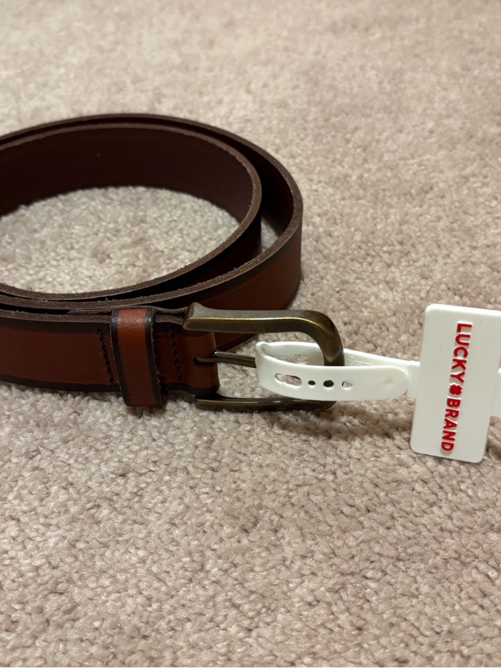 NWT Lucky Brand Men's Brown Leather Belt with Brass-Tone Buckle Size 36